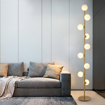 Modern LED Gold 9-Light Tree Floor Lamp White Glass Globe